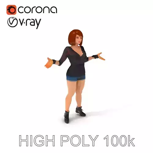 Stylish Female D Character Model with Lace Outfit Low-poly 3D model