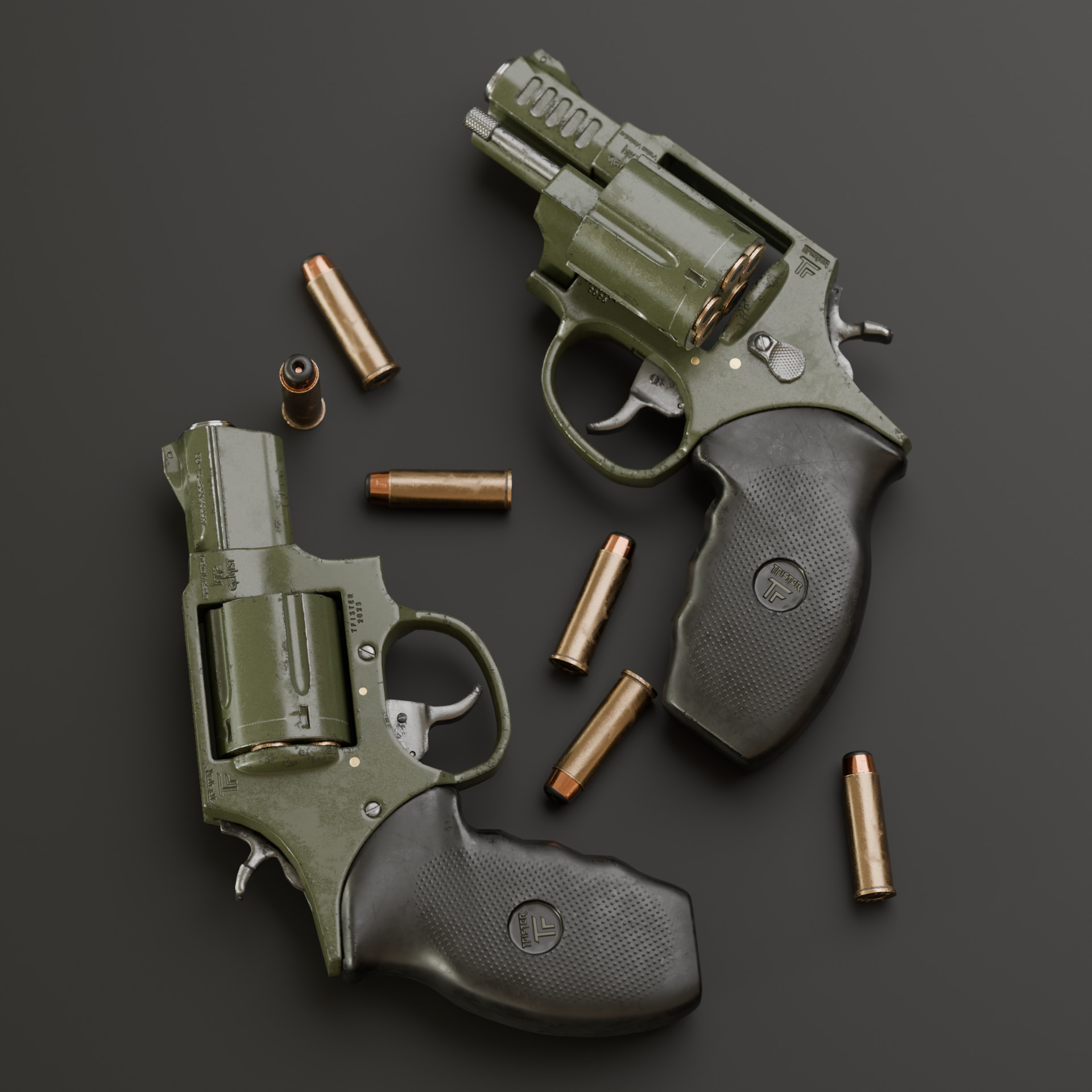 Low poly revolver Colt 45 3D model_3