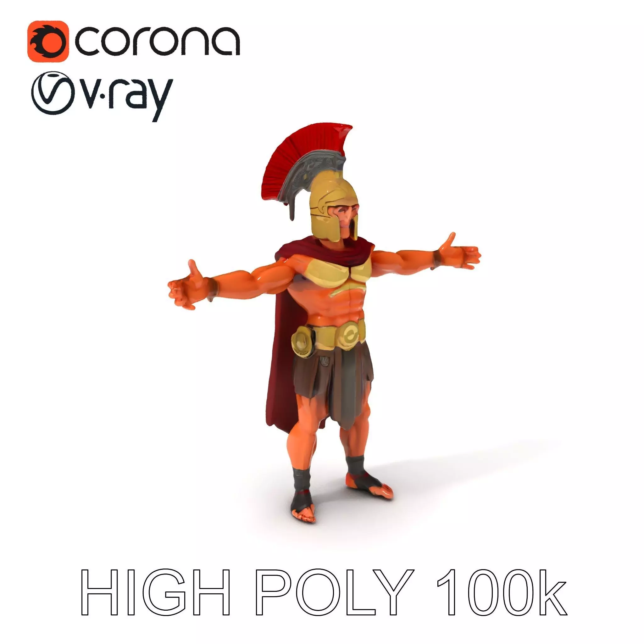 Spartan Warrior D Character Model Detailed Armor and Rigging Low-poly 3D model_0