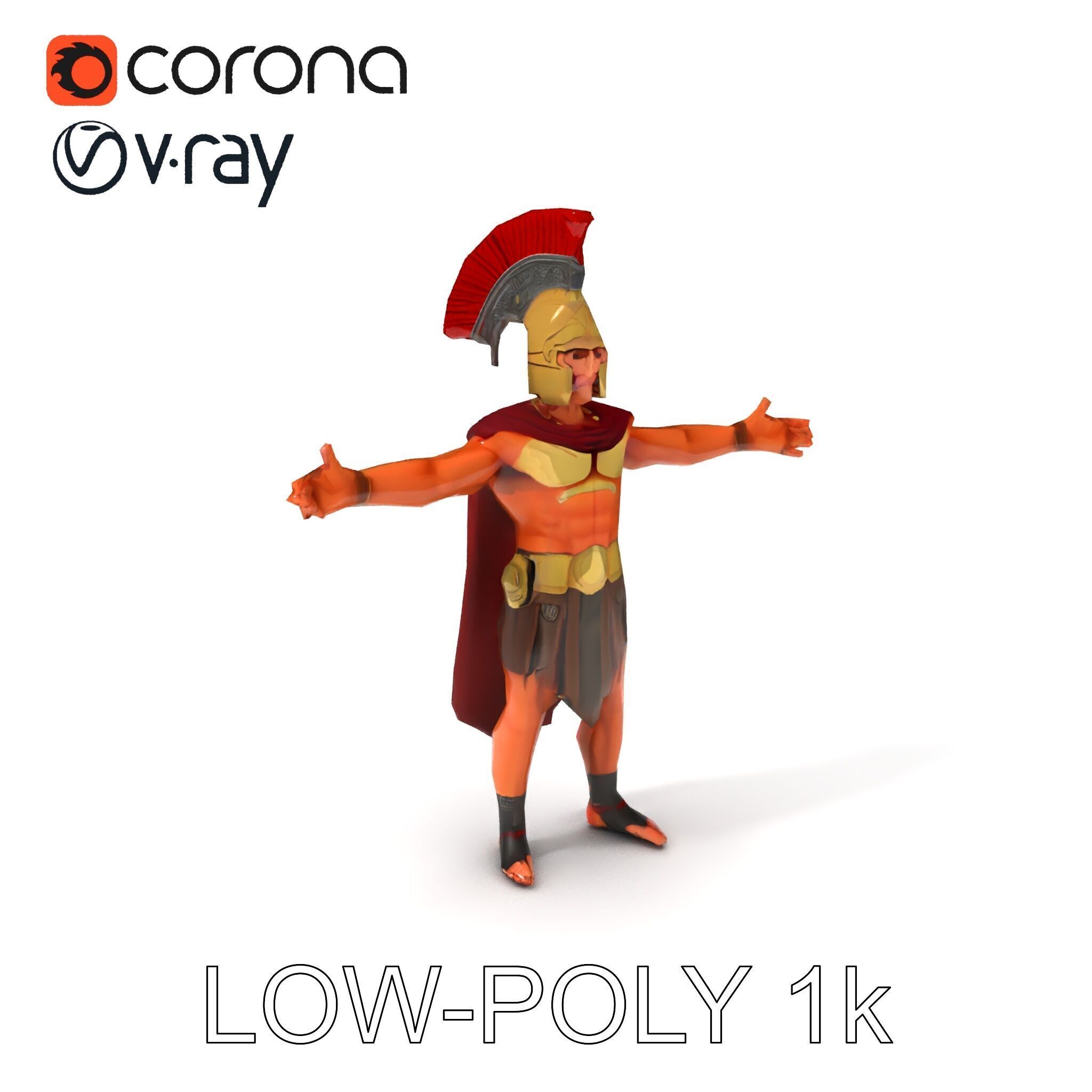 Spartan Warrior D Character Model Detailed Armor and Rigging Low-poly 3D model_7