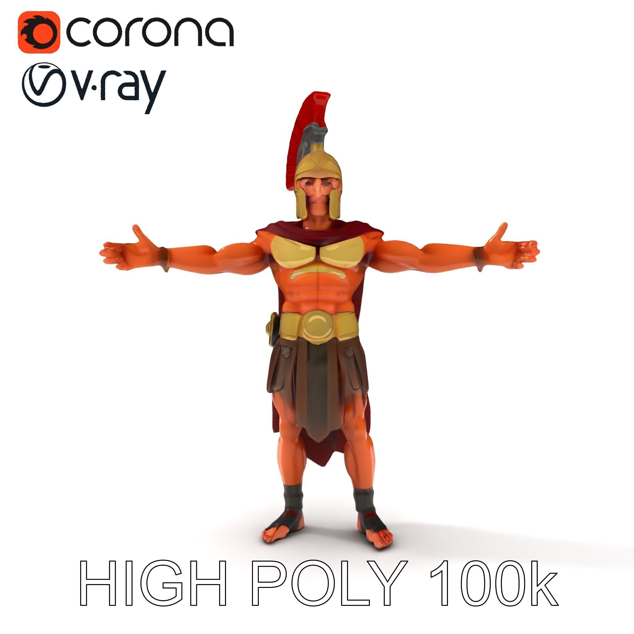 Spartan Warrior D Character Model Detailed Armor and Rigging Low-poly 3D model_35