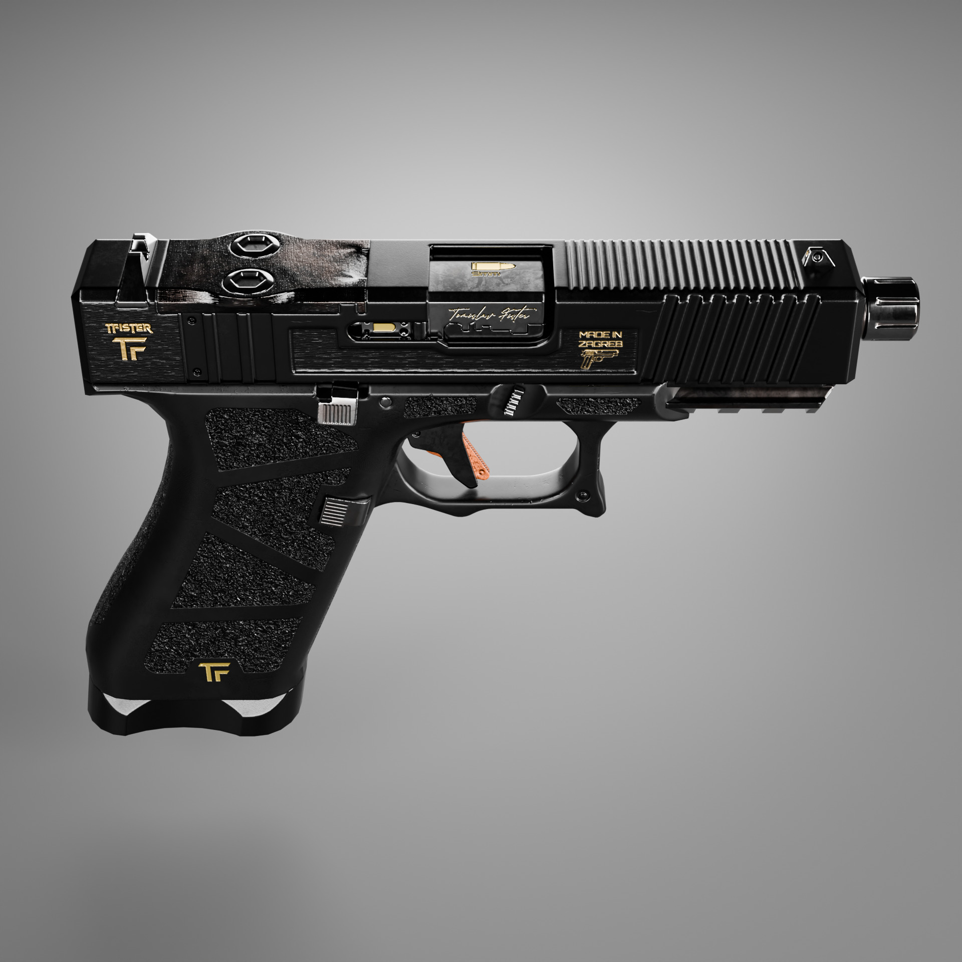 Glock Gemist MK2 Handgun Low-poly 3D model_4
