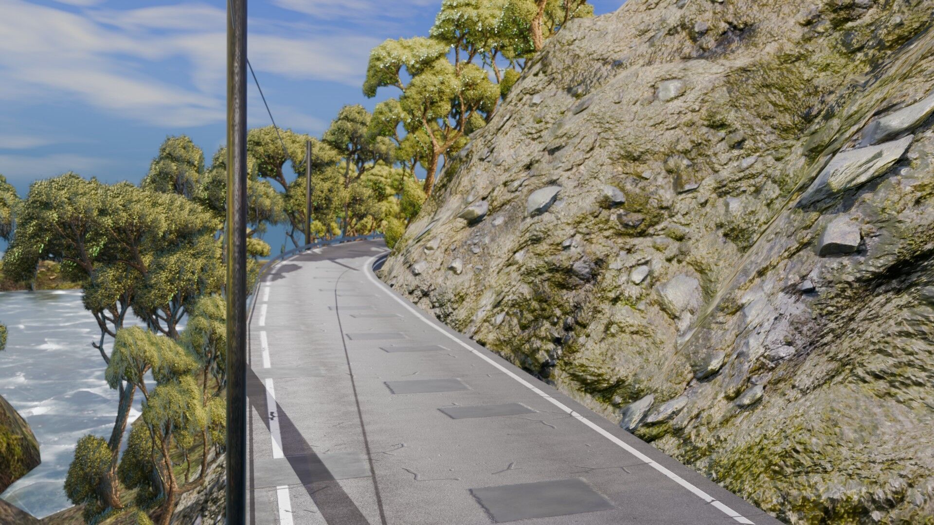 Realistic Stylized Mountain Terrain with Curved Road Low-poly 3D model_2