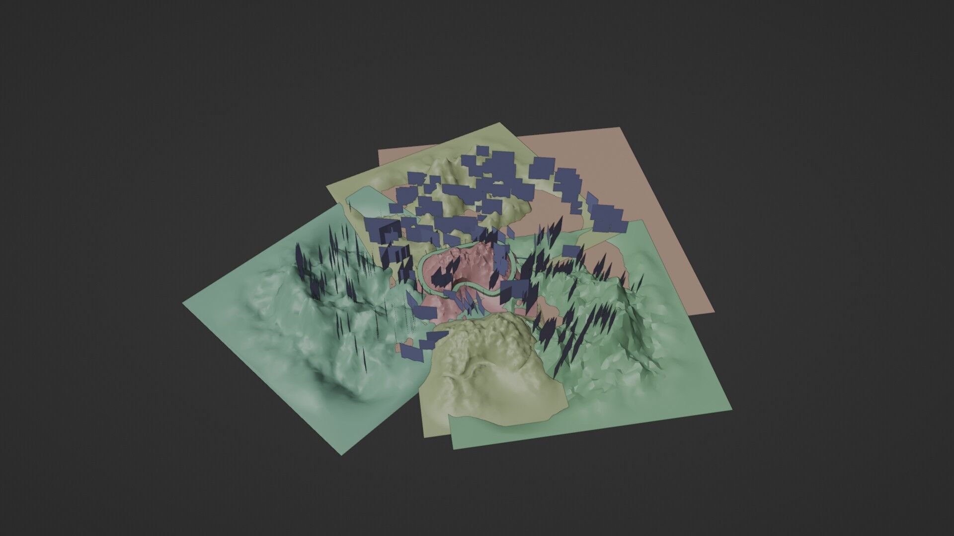 Realistic Stylized Mountain Terrain with Curved Road Low-poly 3D model_14