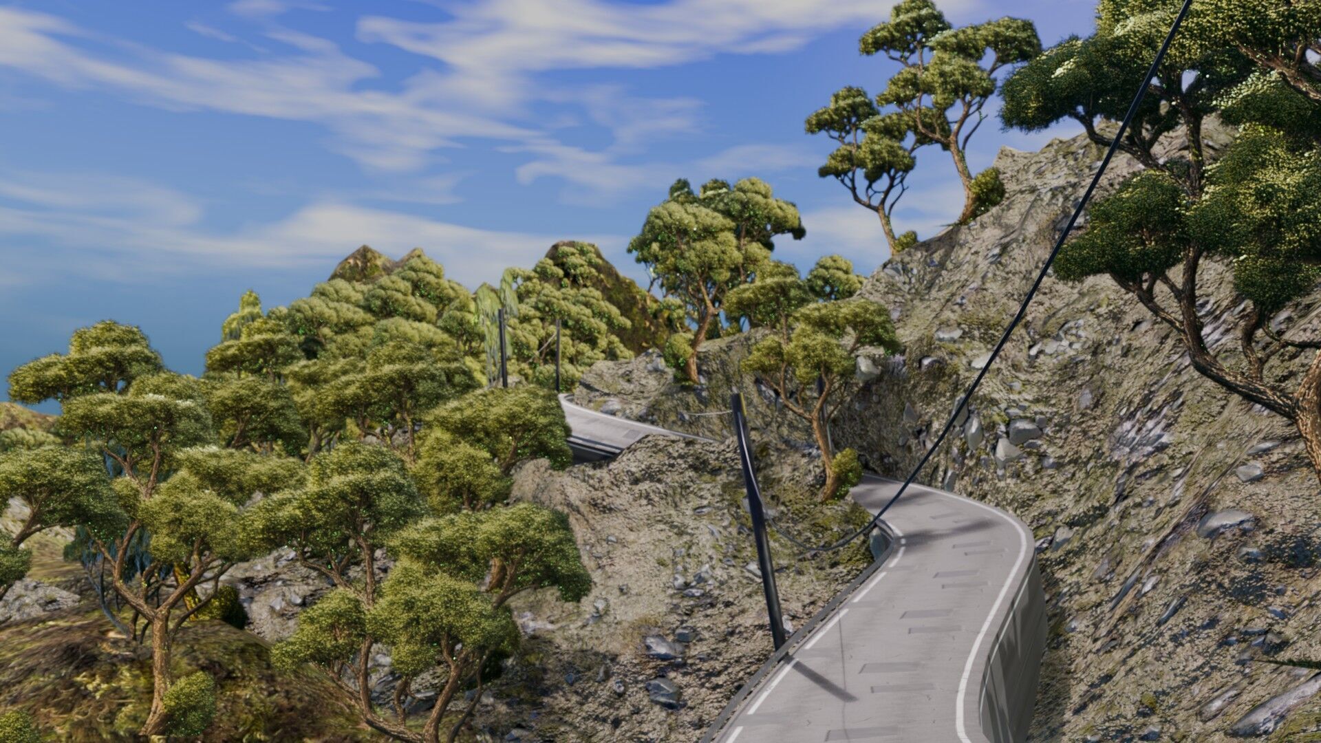 Realistic Stylized Mountain Terrain with Curved Road Low-poly 3D model_1