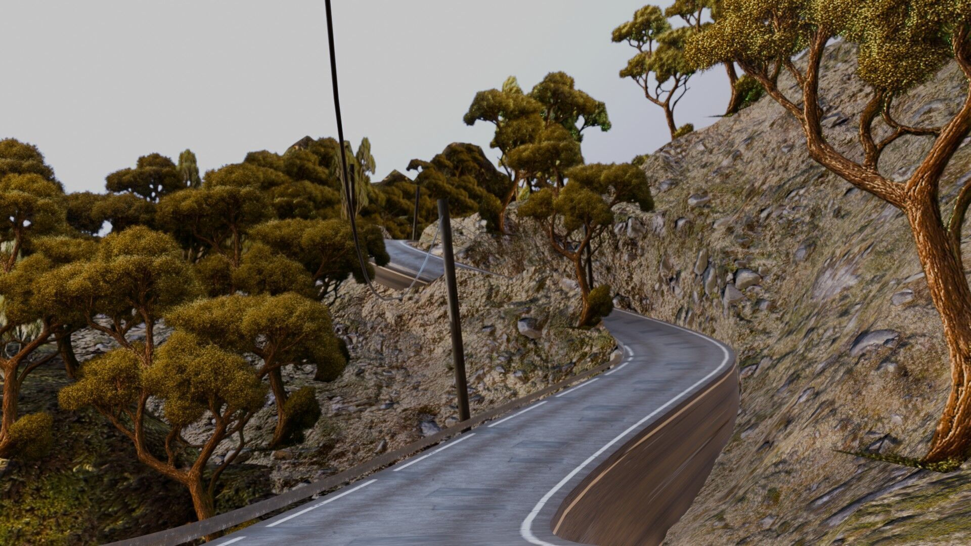 Realistic Stylized Mountain Terrain with Curved Road Low-poly 3D model_6