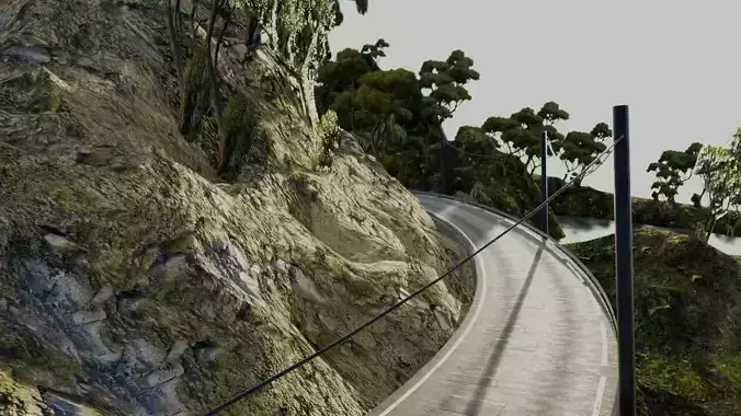 Realistic Stylized Mountain Terrain with Curved Road