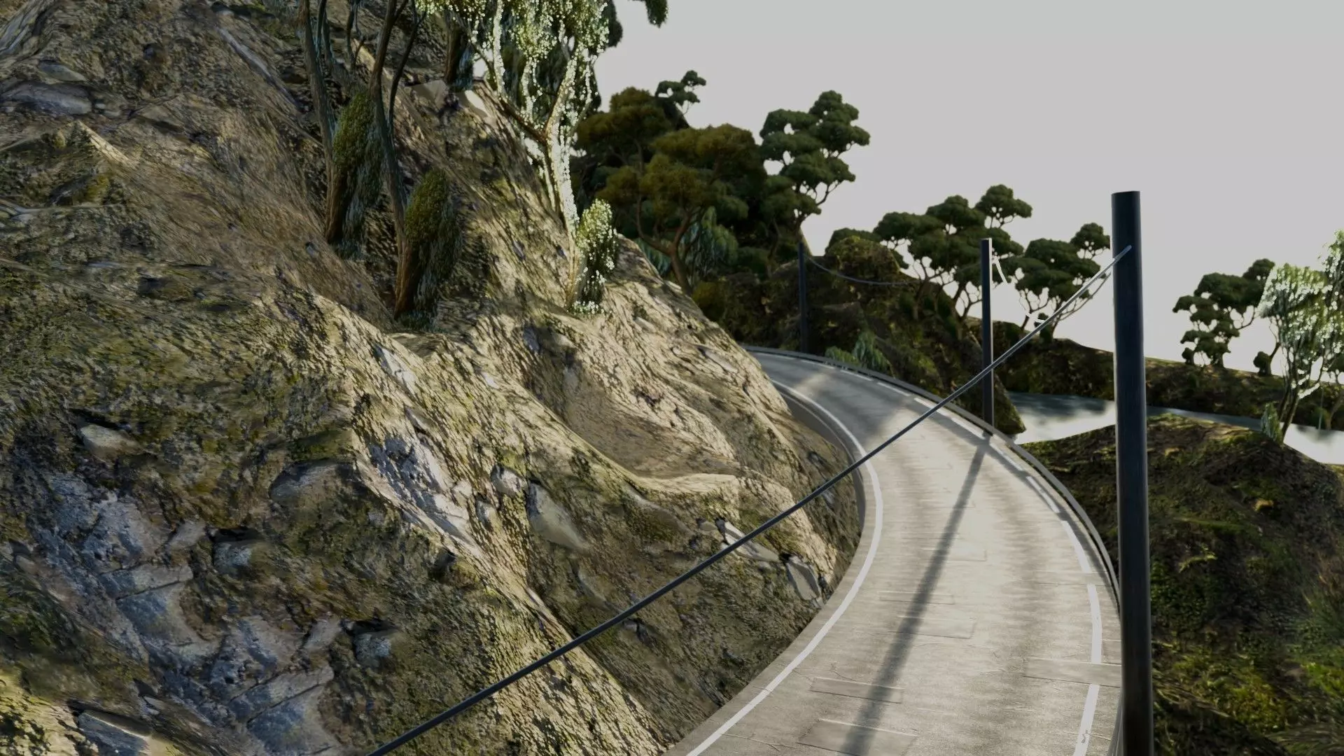 Realistic Stylized Mountain Terrain with Curved Road Low-poly 3D model_0
