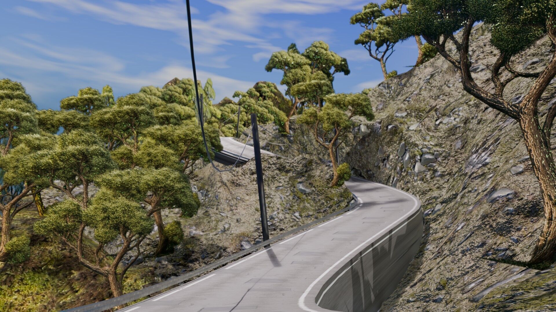 Realistic Stylized Mountain Terrain with Curved Road Low-poly 3D model_8