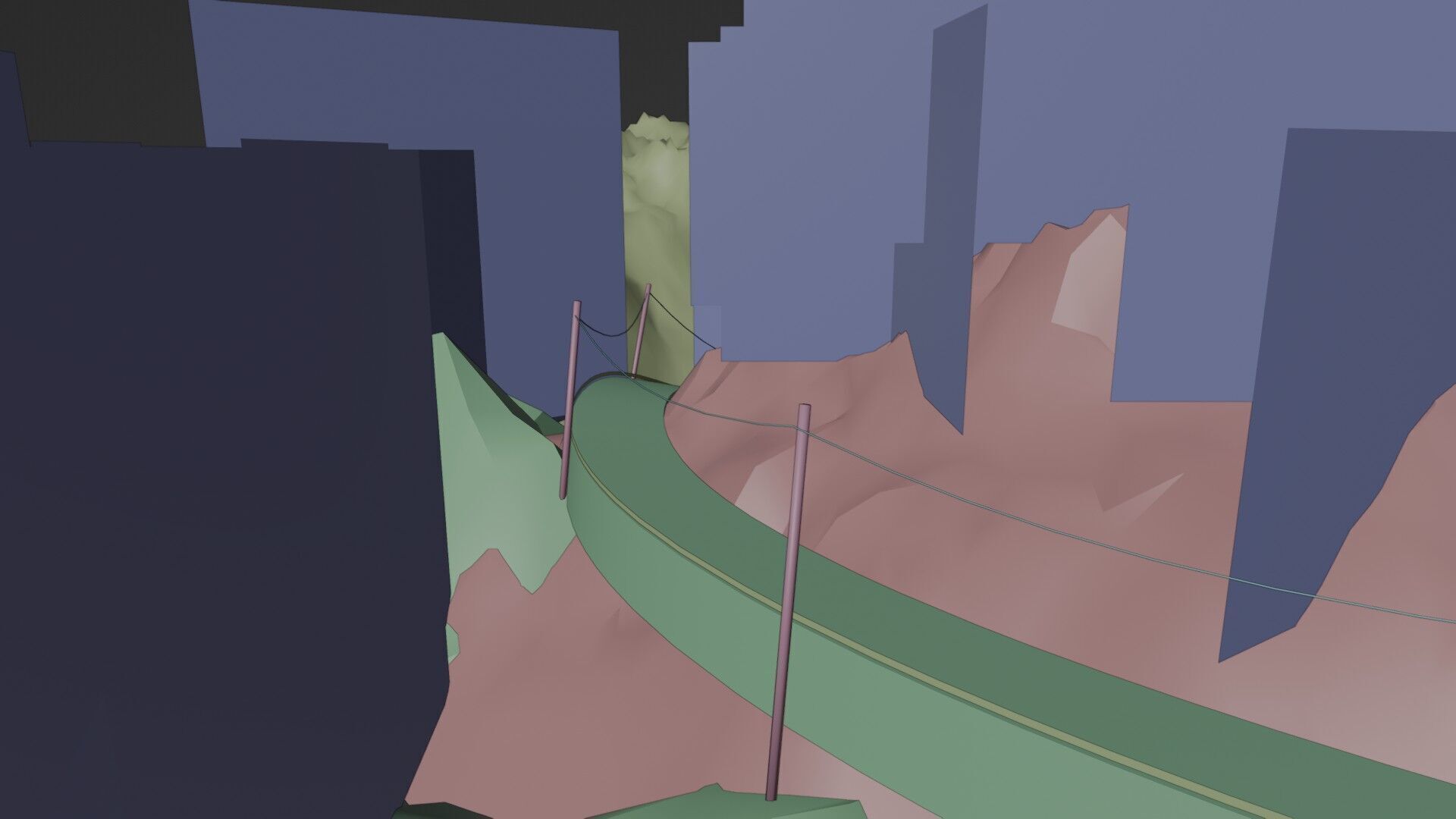 Realistic Stylized Mountain Terrain with Curved Road Low-poly 3D model_15