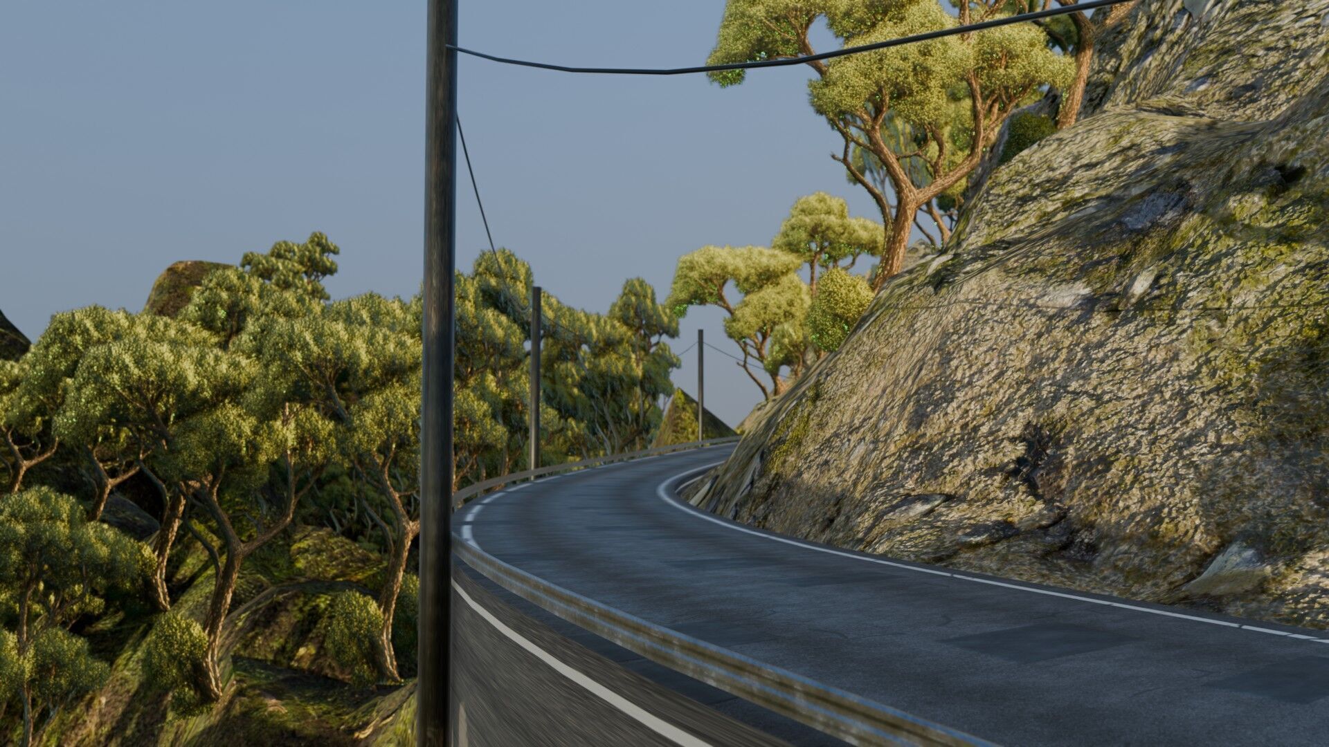 Realistic Stylized Mountain Terrain with Curved Road Low-poly 3D model_10