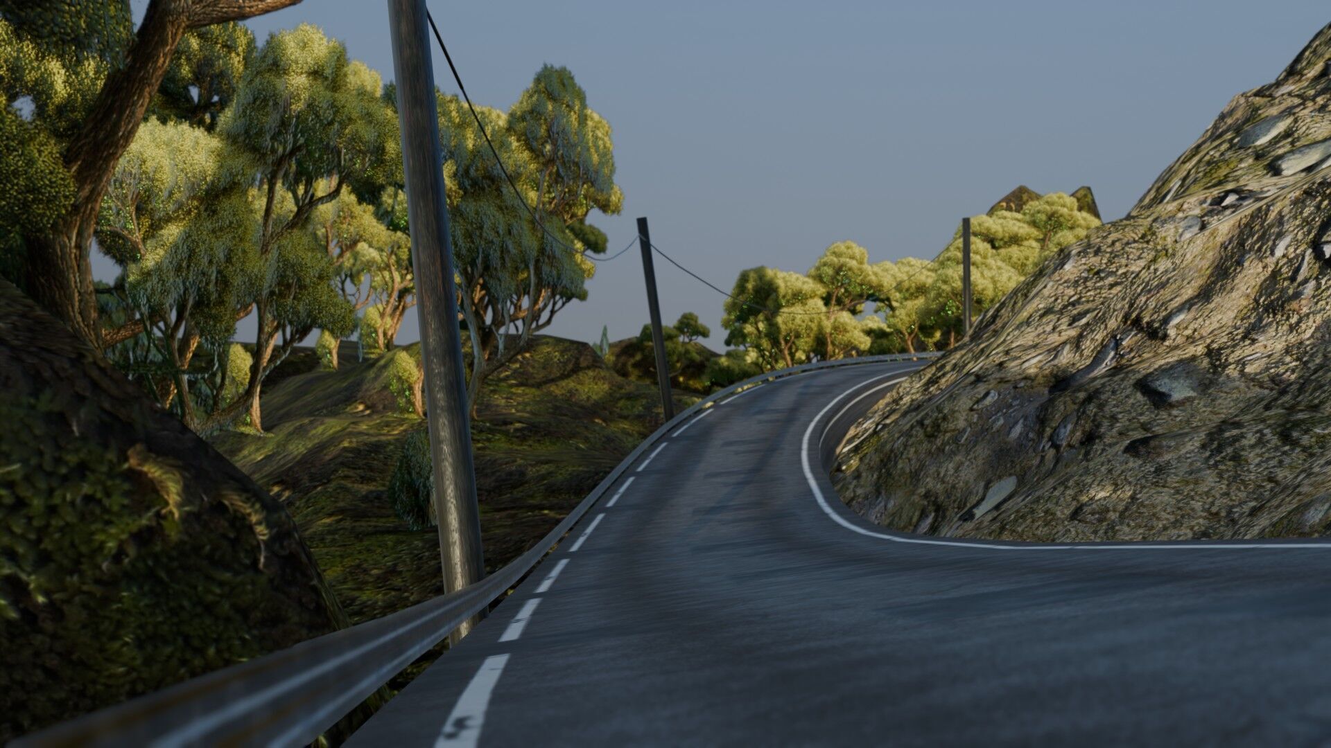 Realistic Stylized Mountain Terrain with Curved Road Low-poly 3D model_9