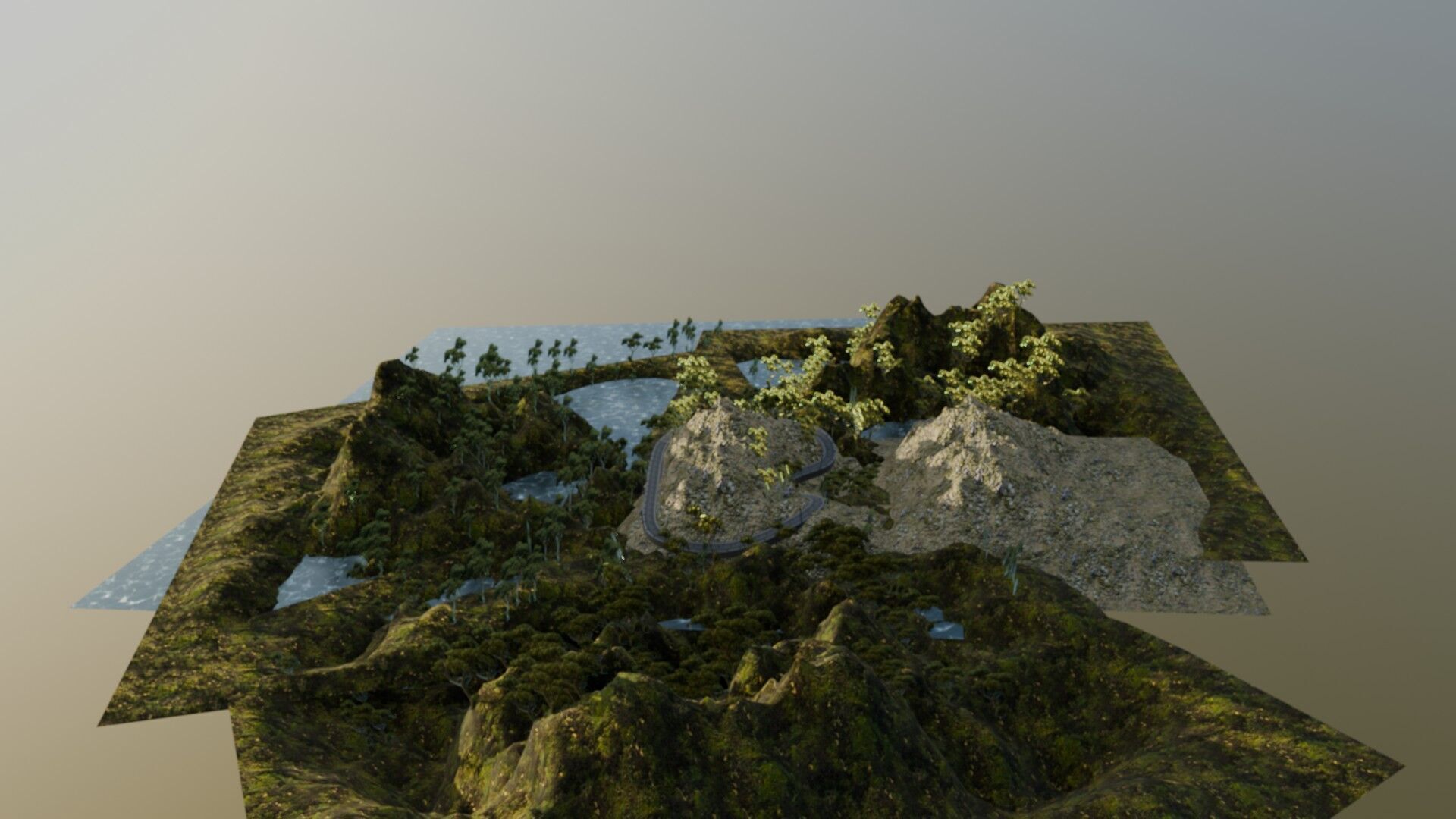 Realistic Stylized Mountain Terrain with Curved Road Low-poly 3D model_12