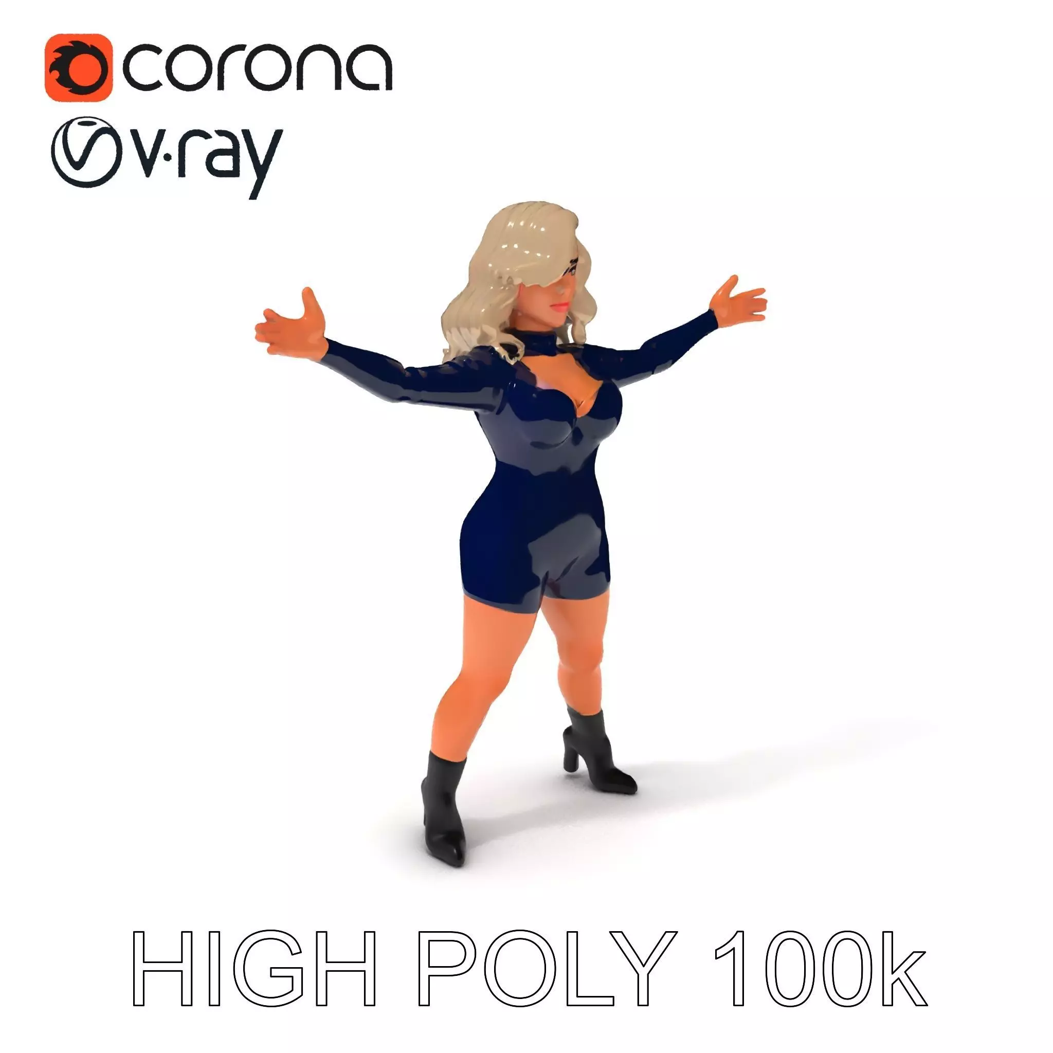Elegant Warrior D Character Model in Stylish Black Outfit Low-poly 3D model
