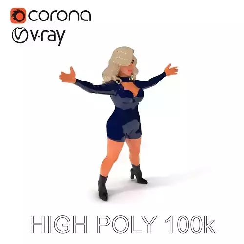 Elegant Warrior D Character Model in Stylish Black Outfit Low-poly 3D model