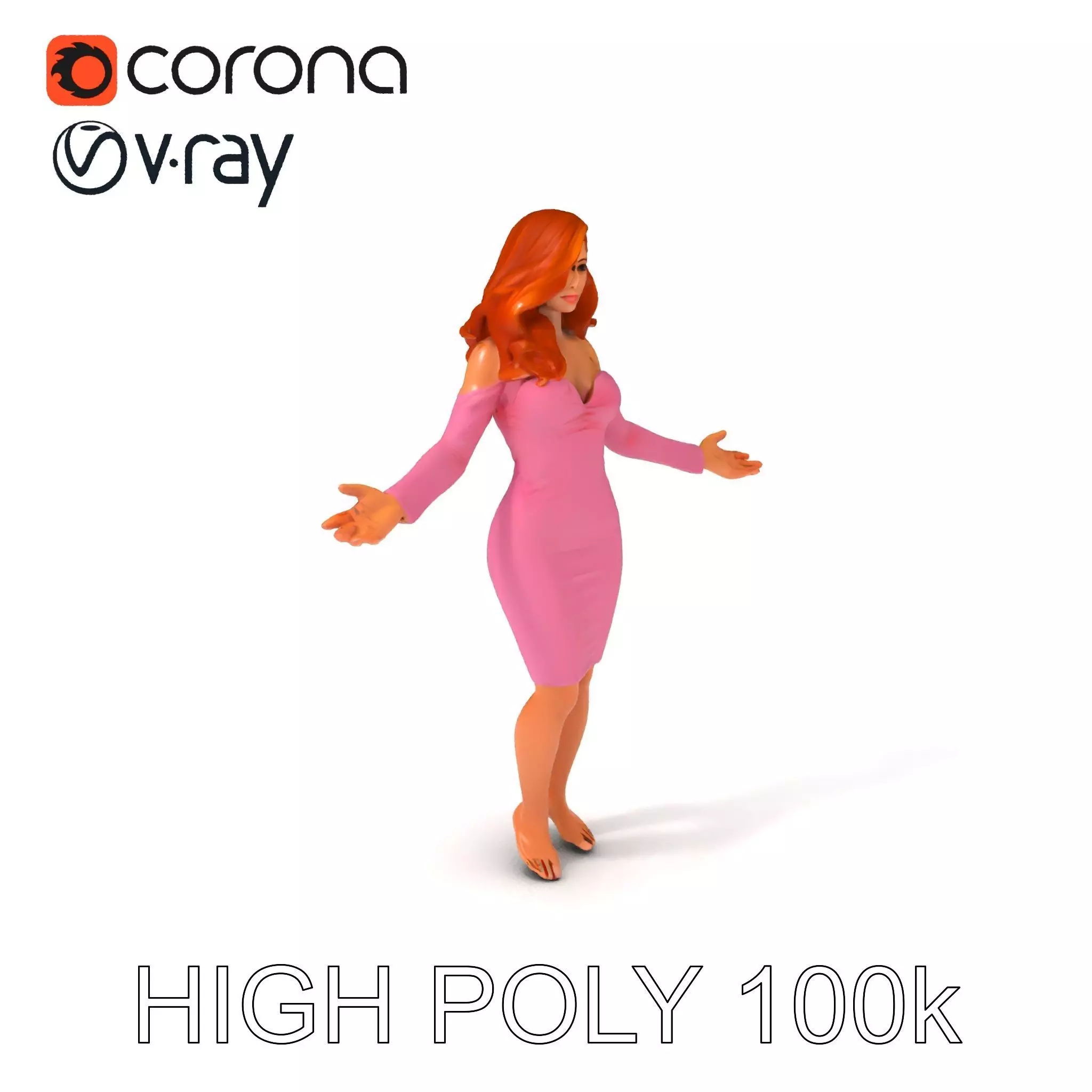 Glamorous D Character in Pink Dress Realistic Rigged Model f... Low-poly 3D model