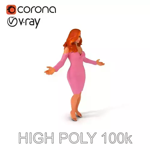 Glamorous D Character in Pink Dress  Realistic Rigged Model f... Low-poly 3D model