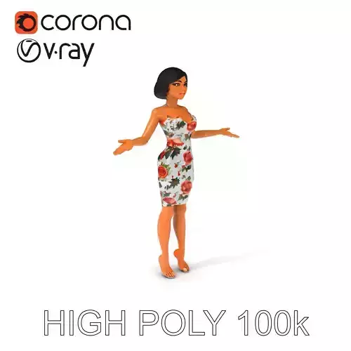 Elegant Floral Dress D Female Character Model Low-poly 3D model
