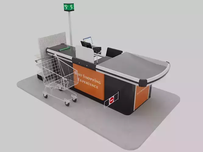 Supermarket Checkout counter Cashier Low-poly 3D model