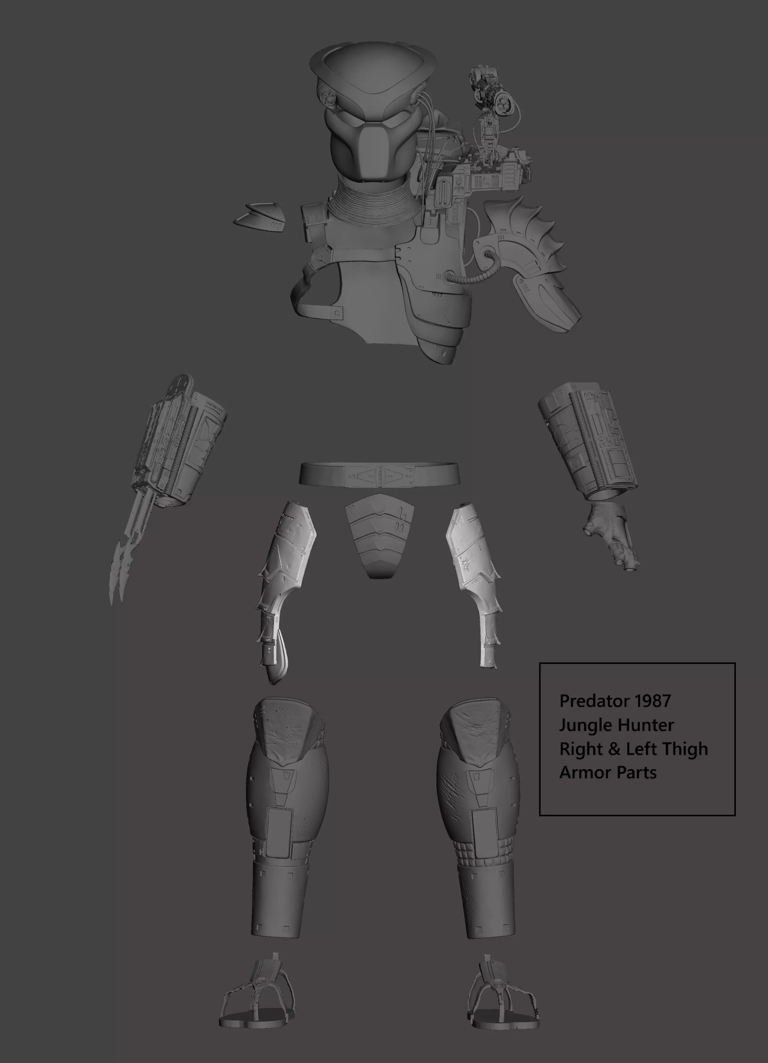 Predator 1987 Jungle Hunter Right - Left Thigh Armor Parts 3D print model_0
