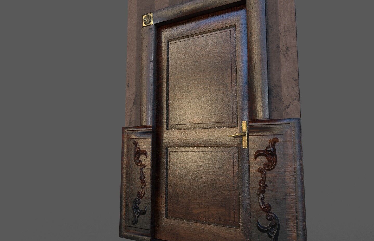 Old Wood Door Paper Low-poly 3D model_1