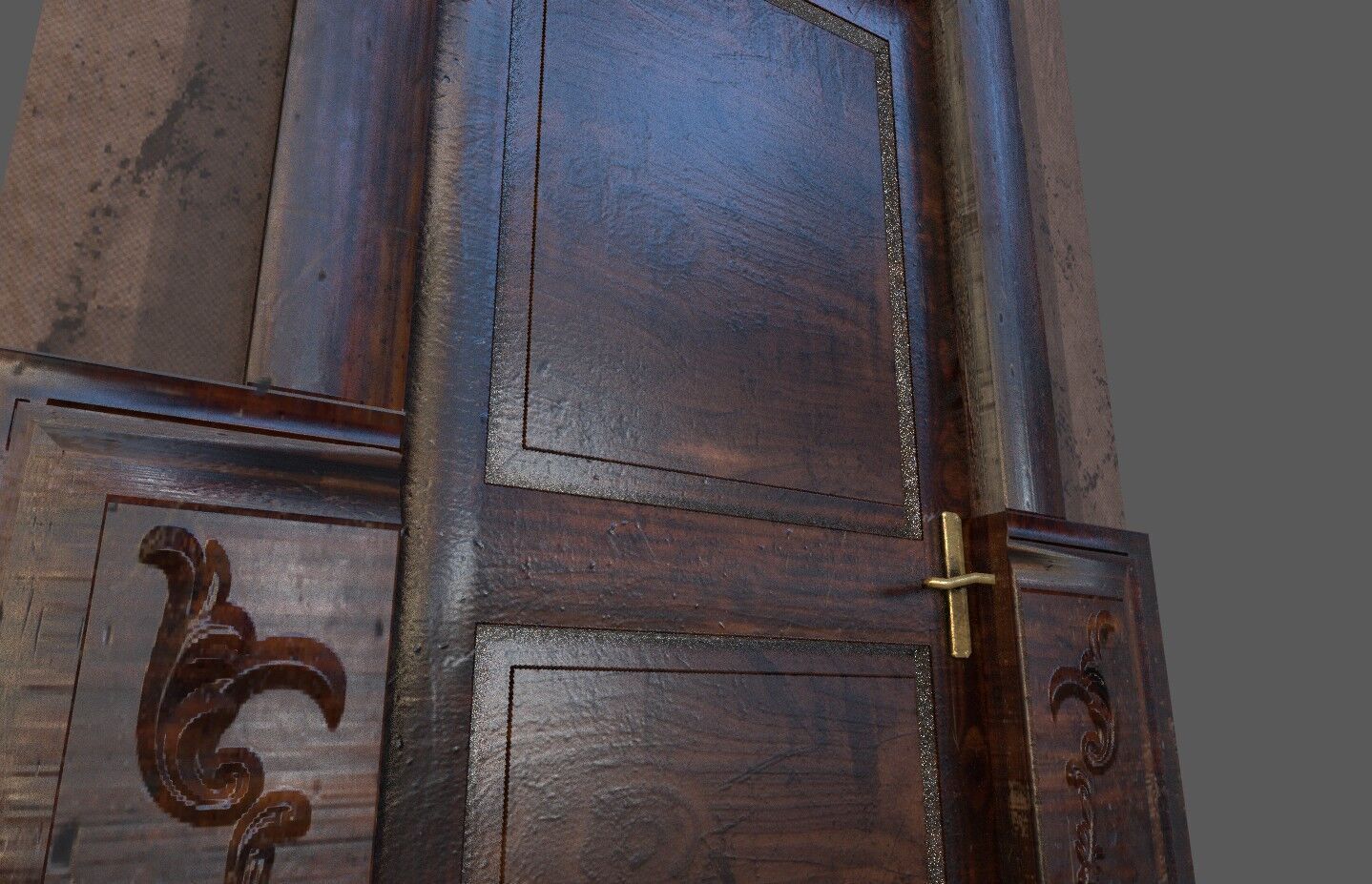 Old Wood Door Paper Low-poly 3D model_4