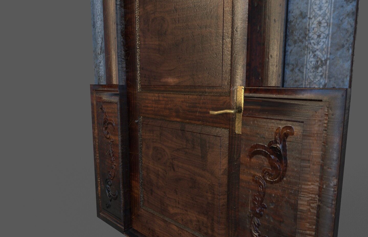 Old Wood Door Paper Low-poly 3D model_4