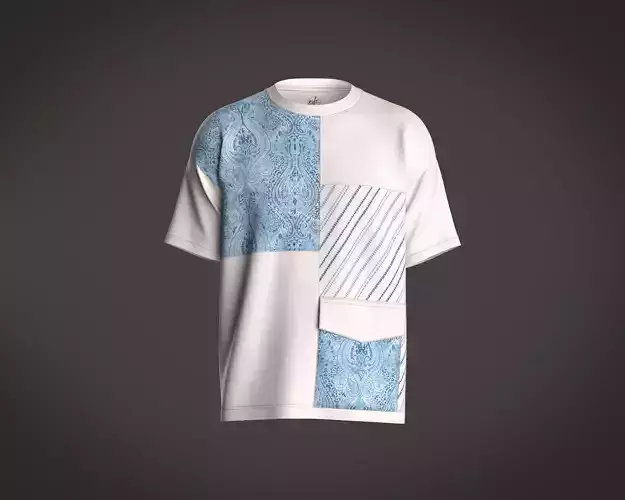 Mens T-Shirt with cut and sew with different fabric and pocket