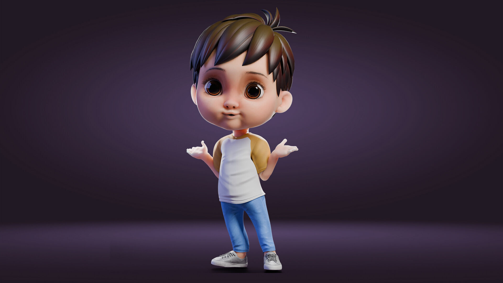 Cartoon Cute Boy Low-poly 3D model_6