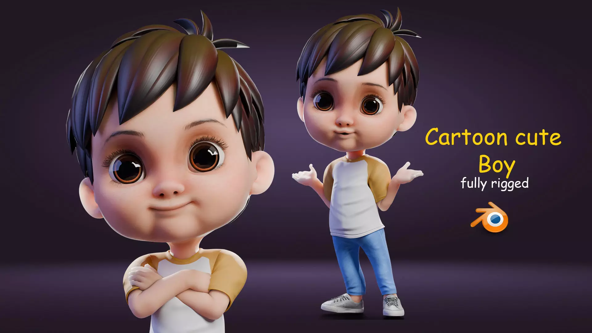 Cartoon Cute Boy Low-poly 3D model_0