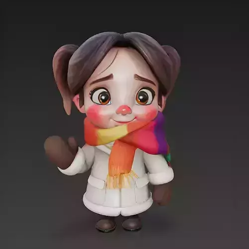 Cute Winter Girl Character Stylized 3D