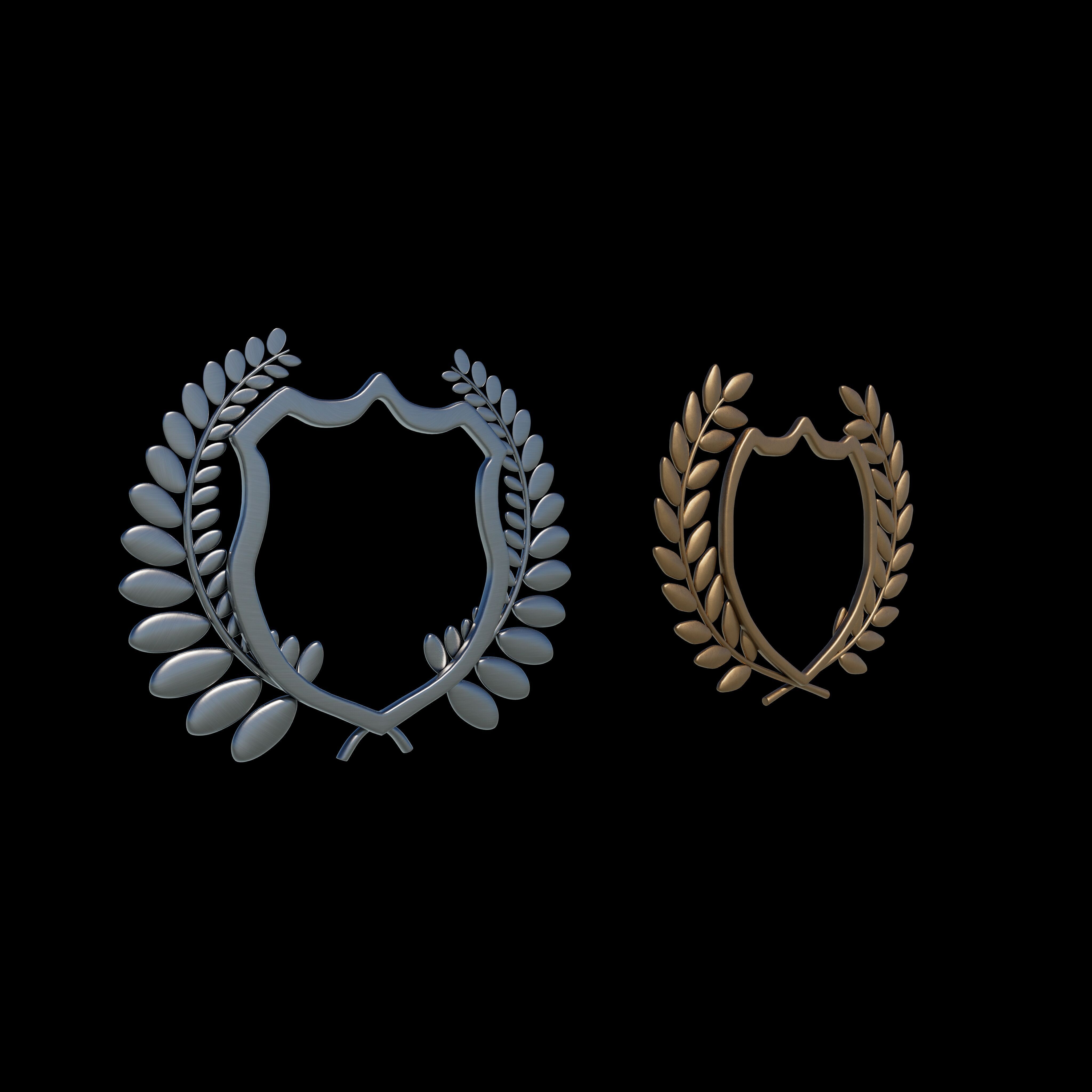 Shield Silhouette and Laurel Wreath 3D model_4