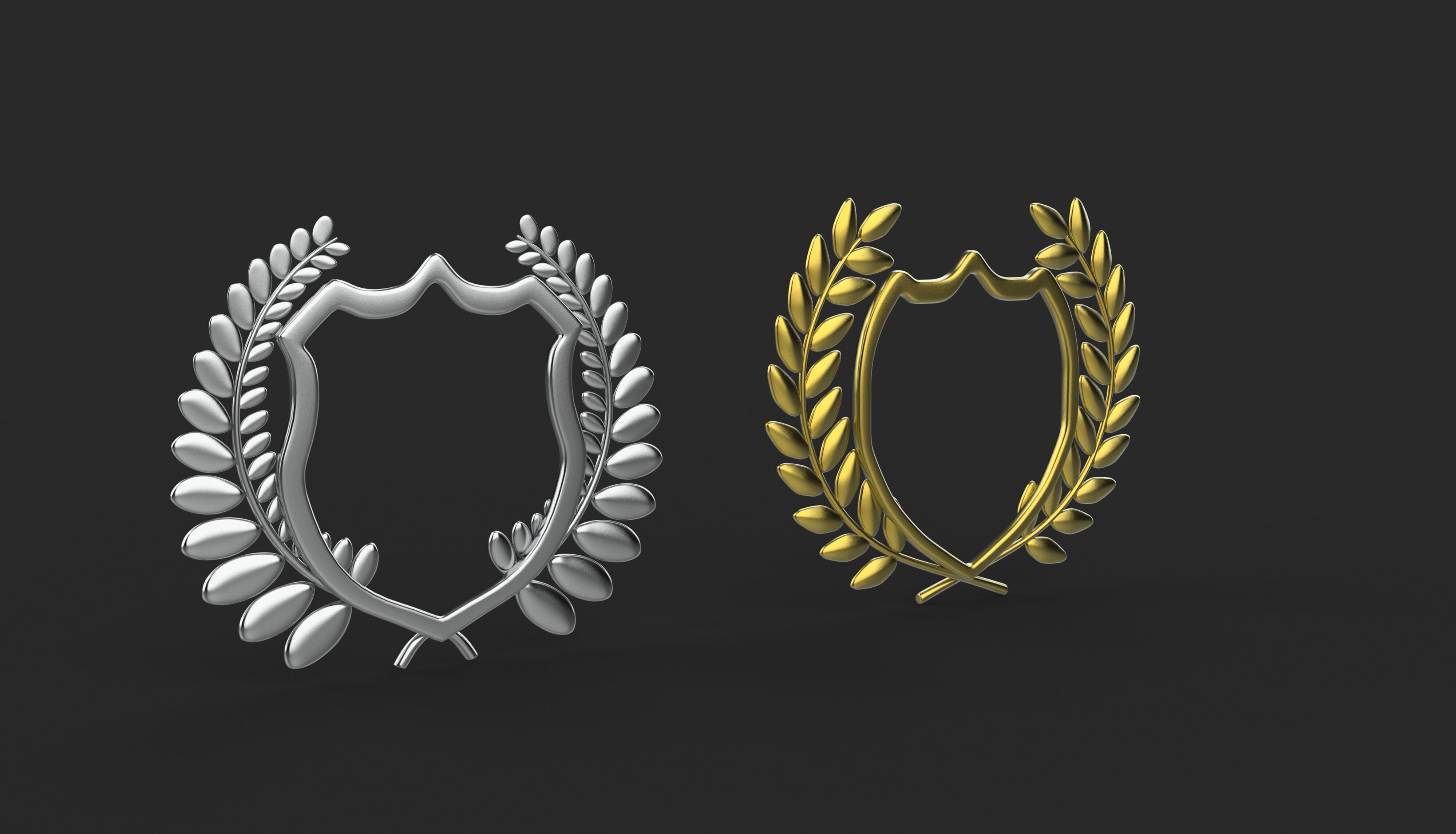 Shield Silhouette and Laurel Wreath 3D model_8