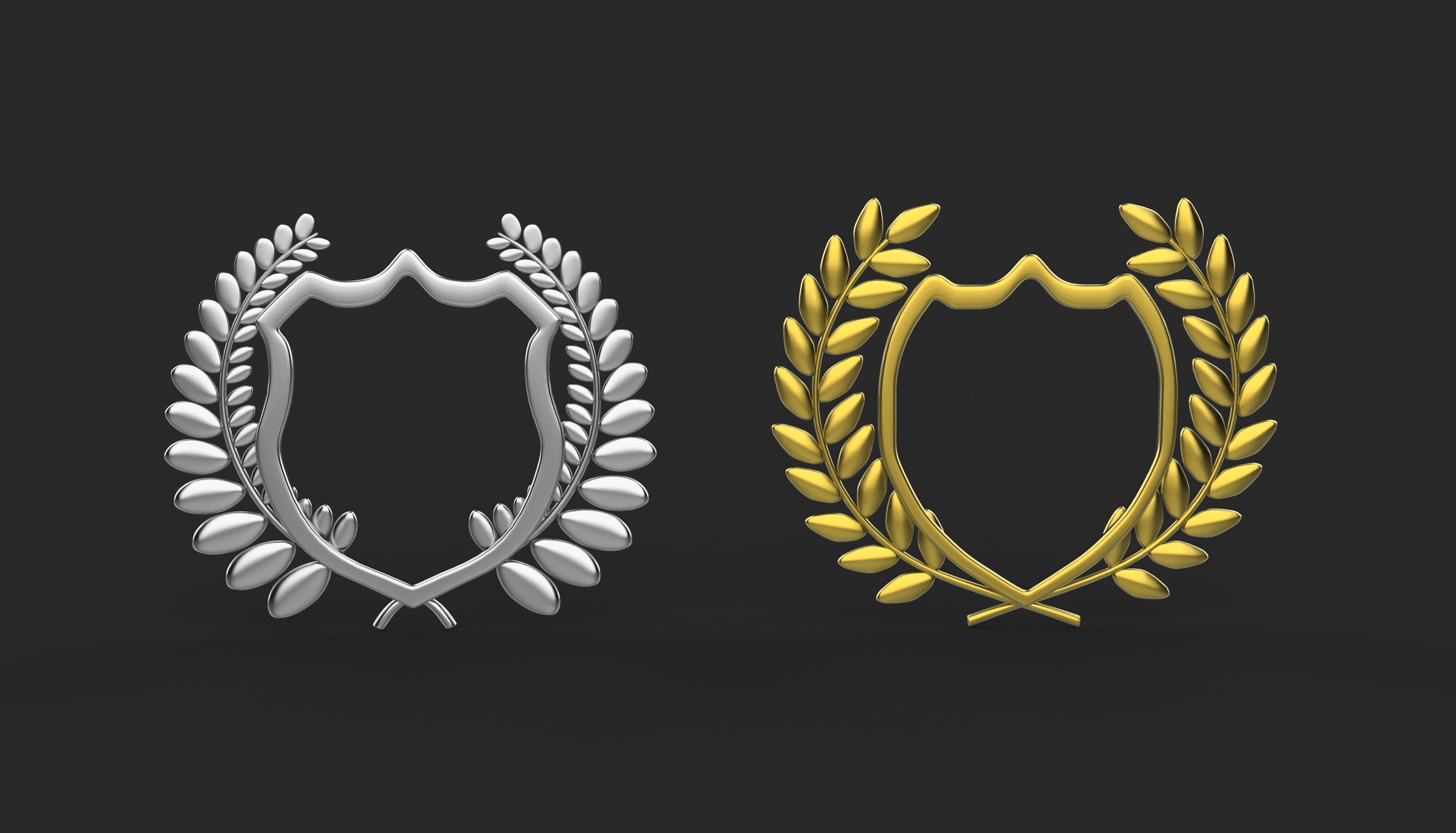 Shield Silhouette and Laurel Wreath 3D model_7