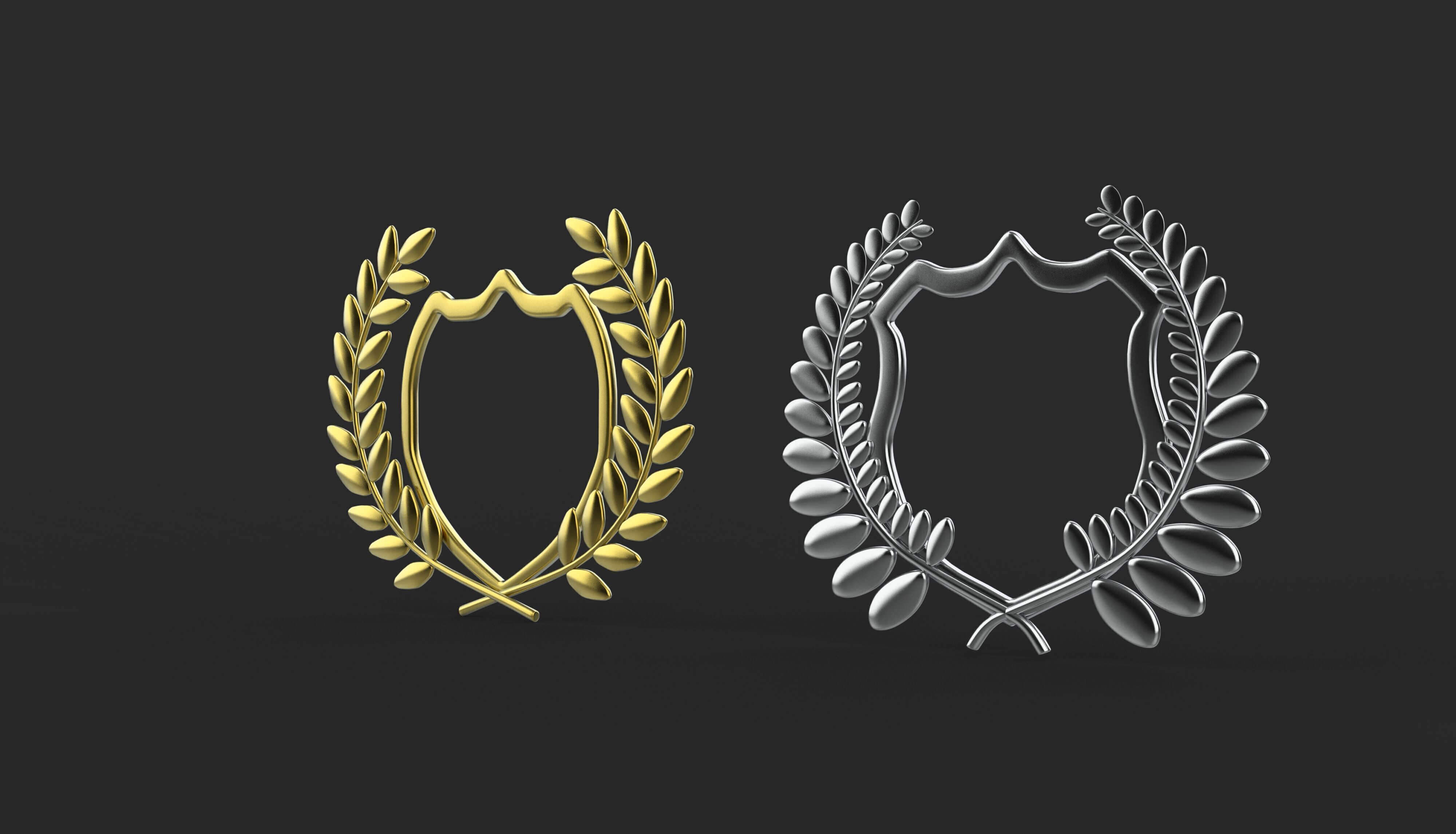 Shield Silhouette and Laurel Wreath 3D model_6