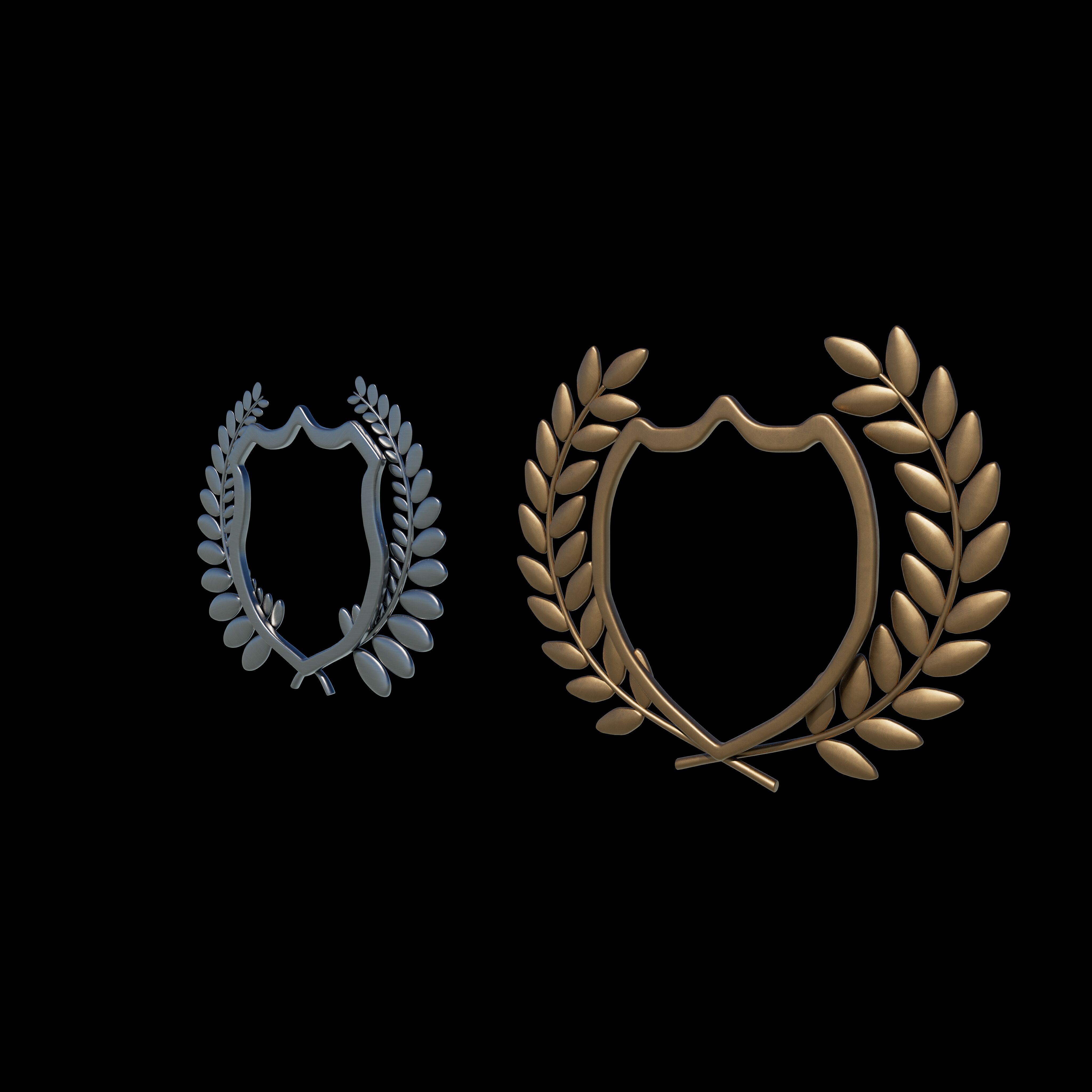 Shield Silhouette and Laurel Wreath 3D model_3