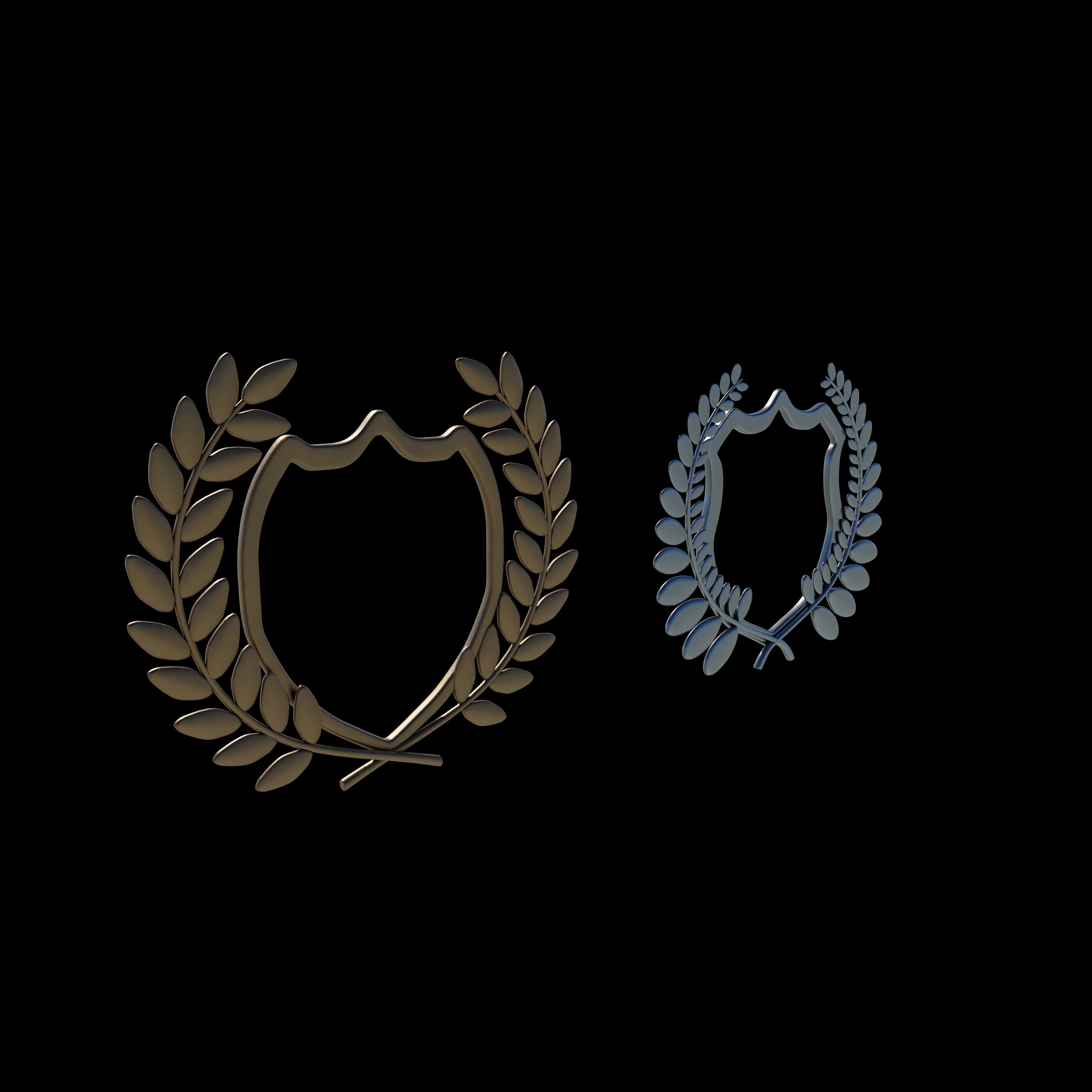 Shield Silhouette and Laurel Wreath 3D model_2