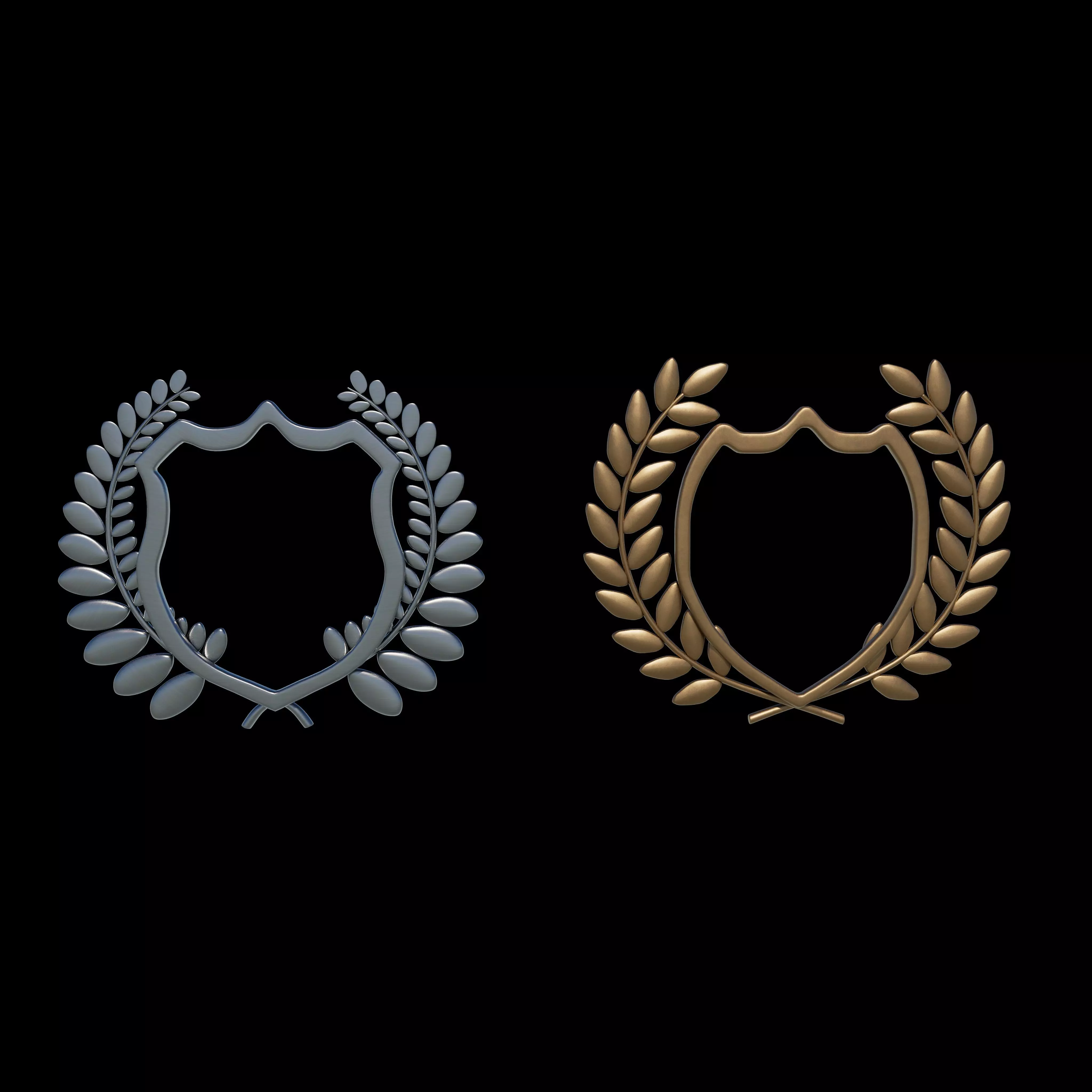 Shield Silhouette and Laurel Wreath 3D model_0