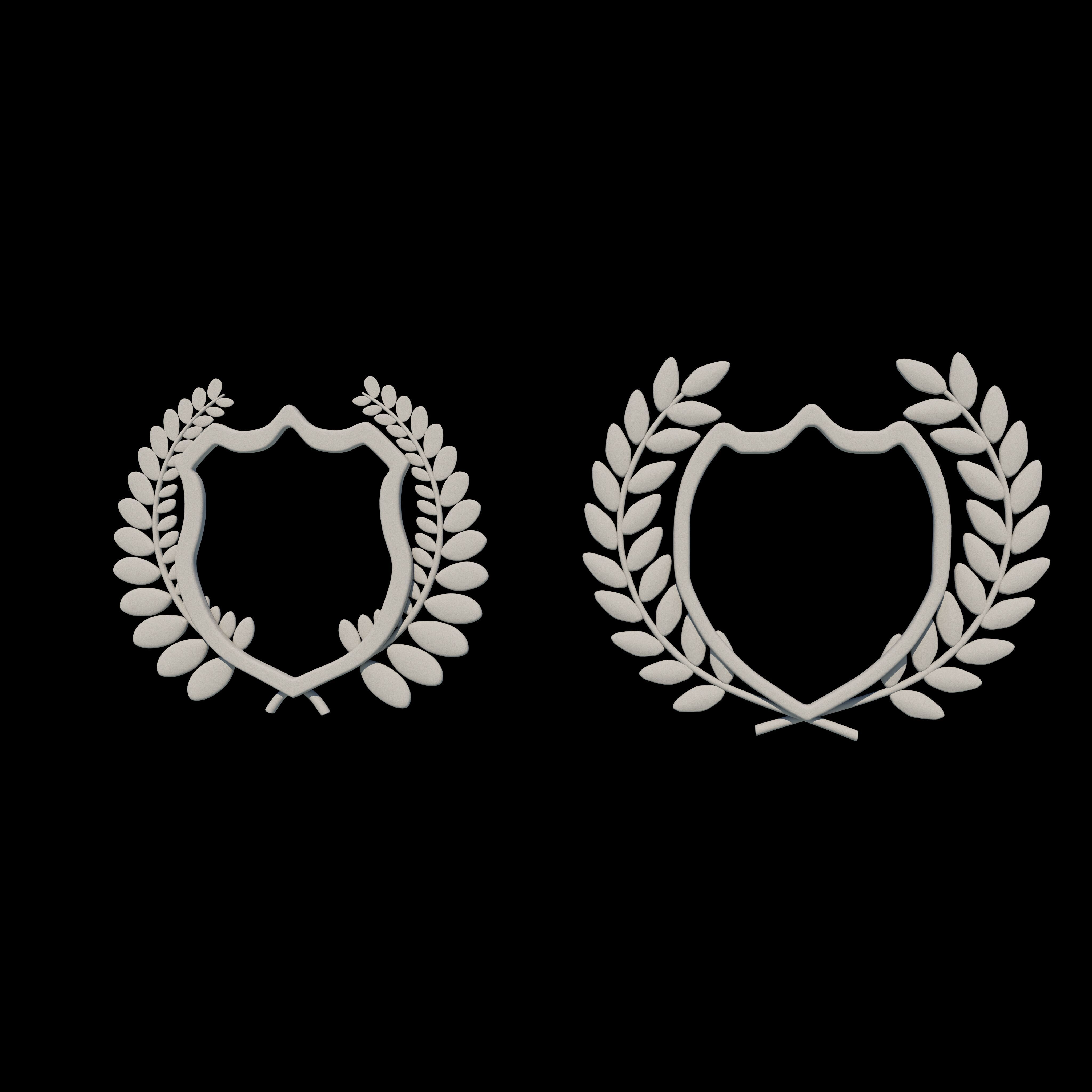 Shield Silhouette and Laurel Wreath 3D model_9