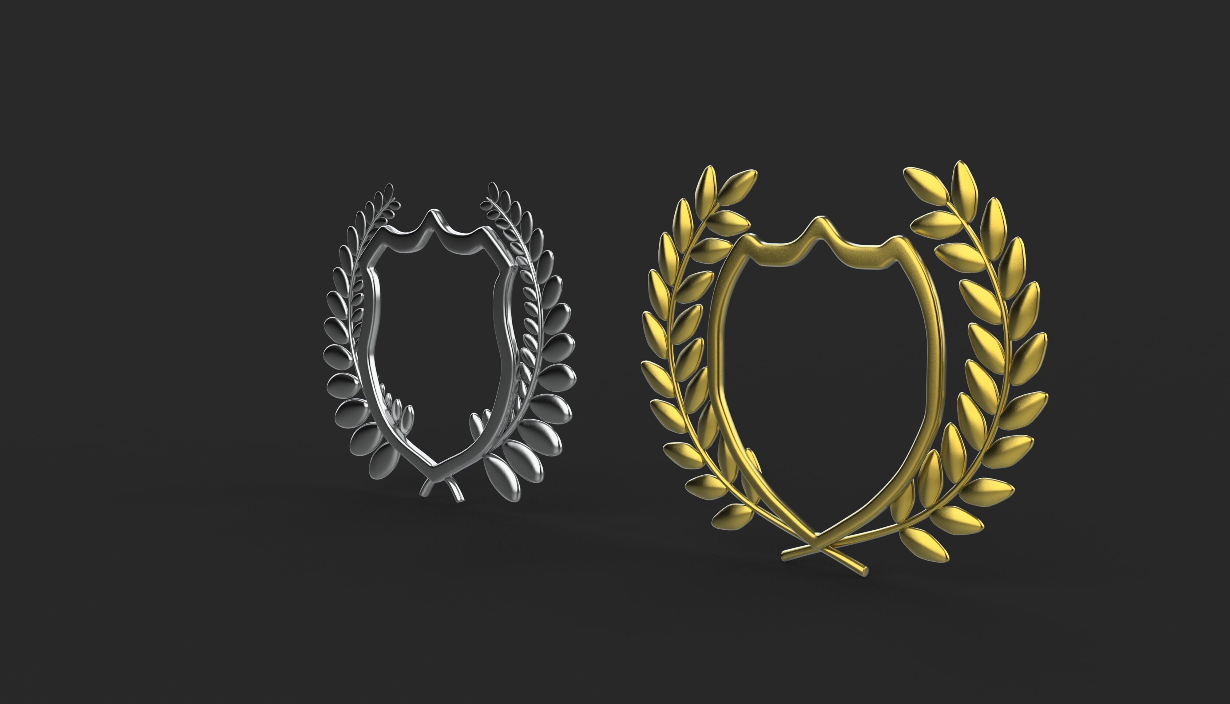 Shield Silhouette and Laurel Wreath 3D model_5