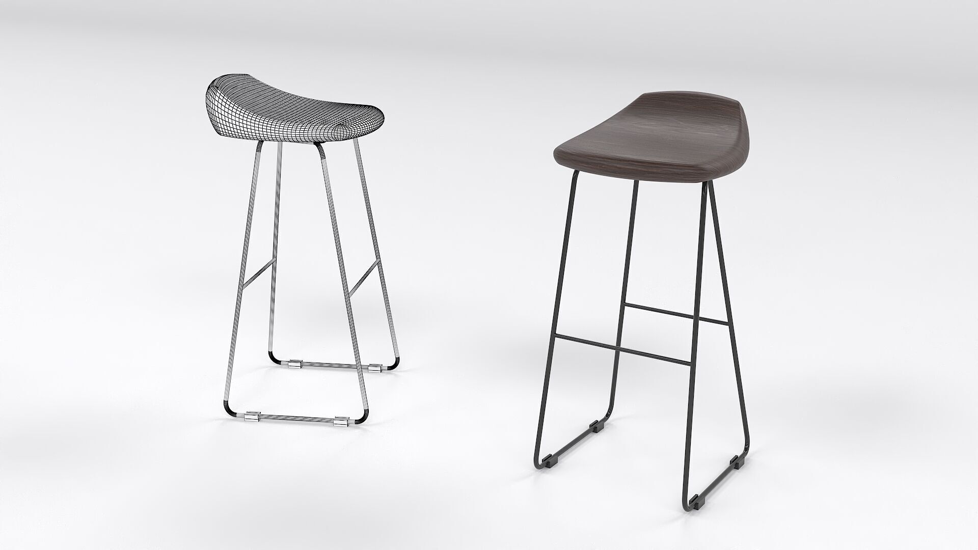 Wooden Bar Stool 3D Model Low-poly 3D model_6