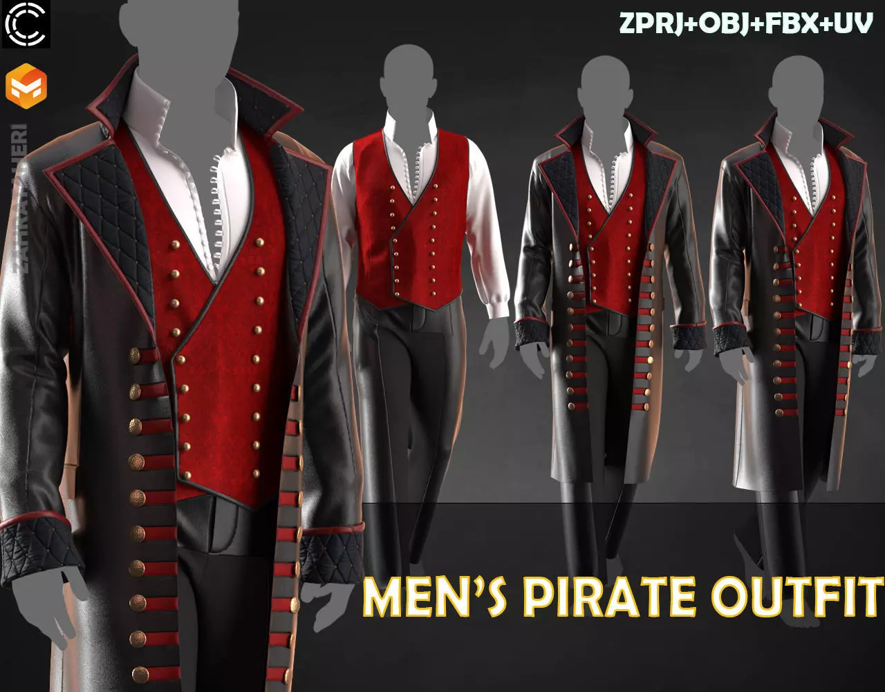 MENS PIRATE OUTFIT 3D model