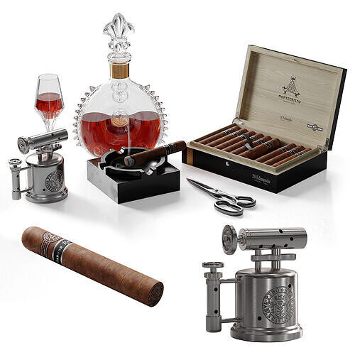 Set of wine and cigarettes 3D model