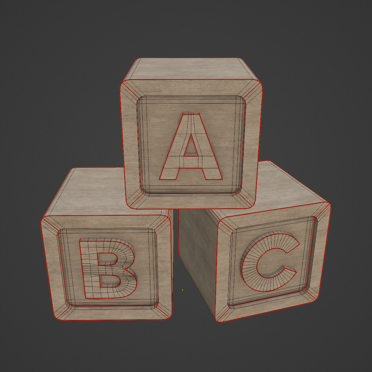 Wooden ABC Blocks 01 Low-poly 3D model_7