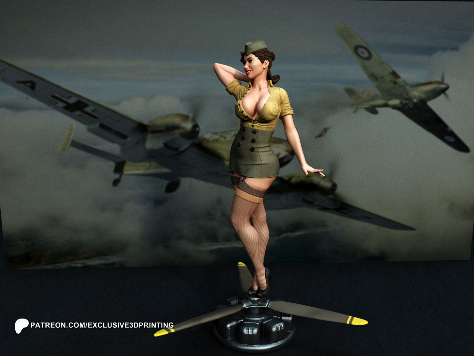 Army Pilot Pin-Up Girl 3D print model_1