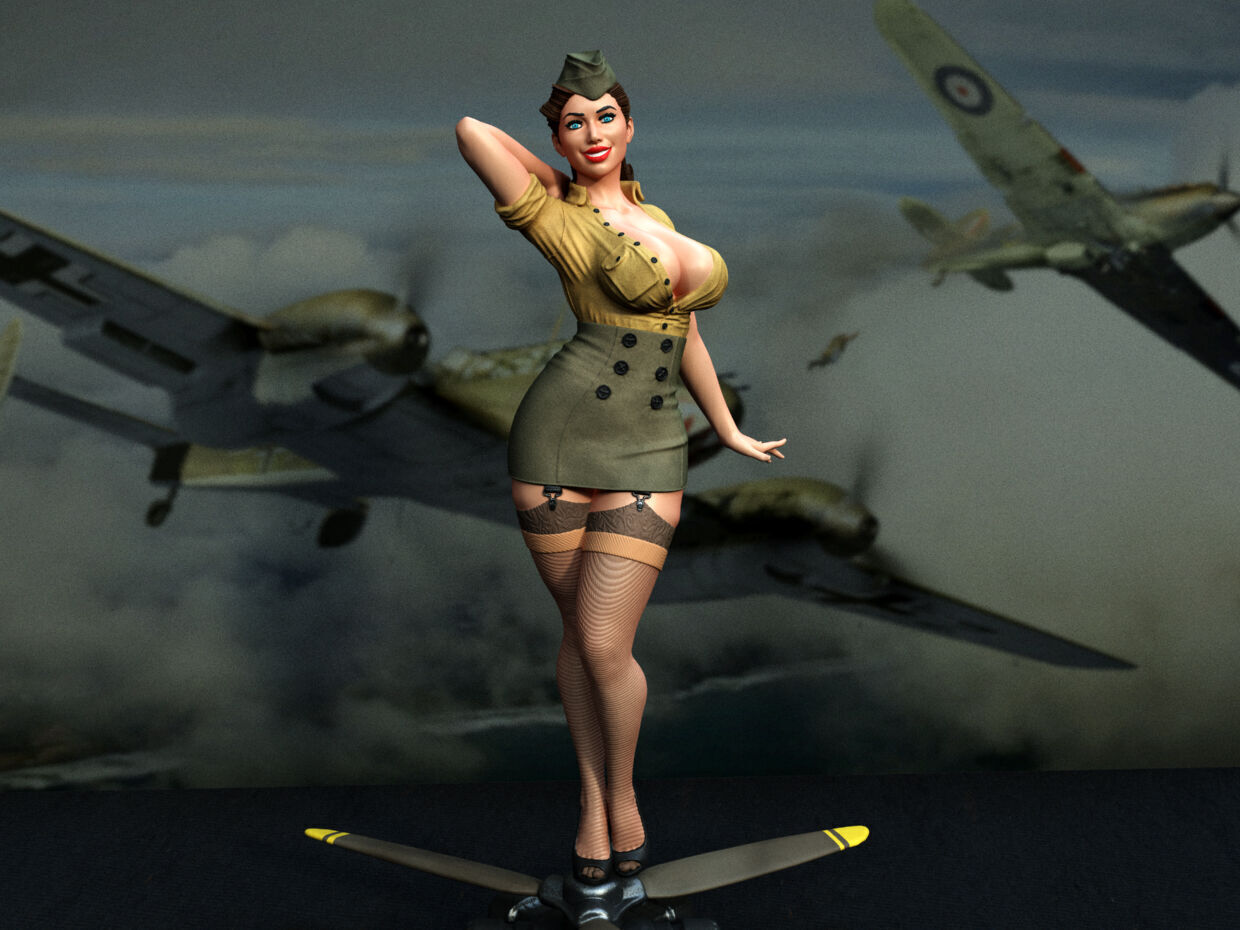 Army Pilot Pin-Up Girl 3D print model_3