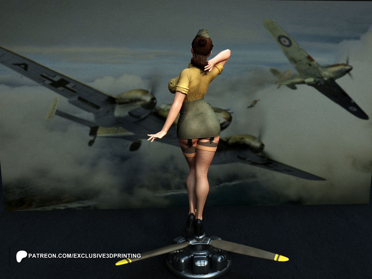 Army Pilot Pin-Up Girl 3D print model_2