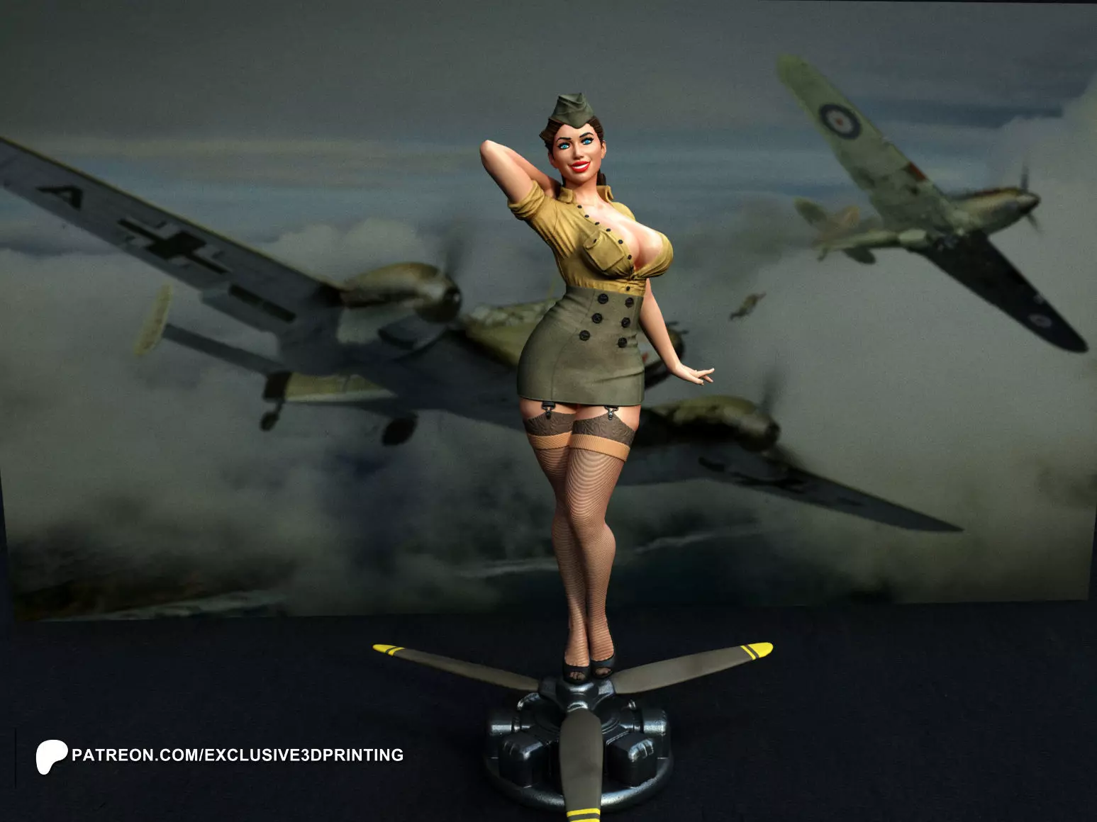 Army Pilot Pin-Up Girl 3D print model_0