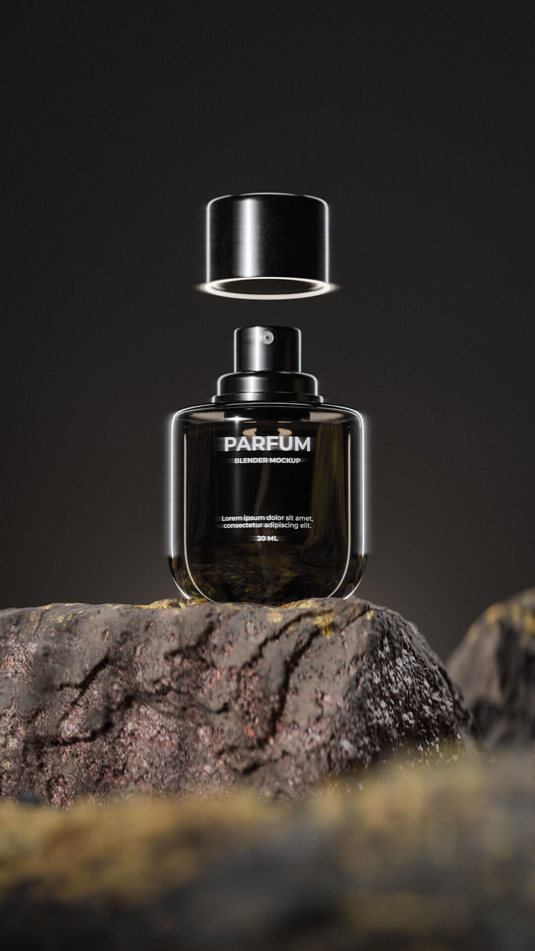 Bottle perfume on rocky surface Low-poly 3D model_34