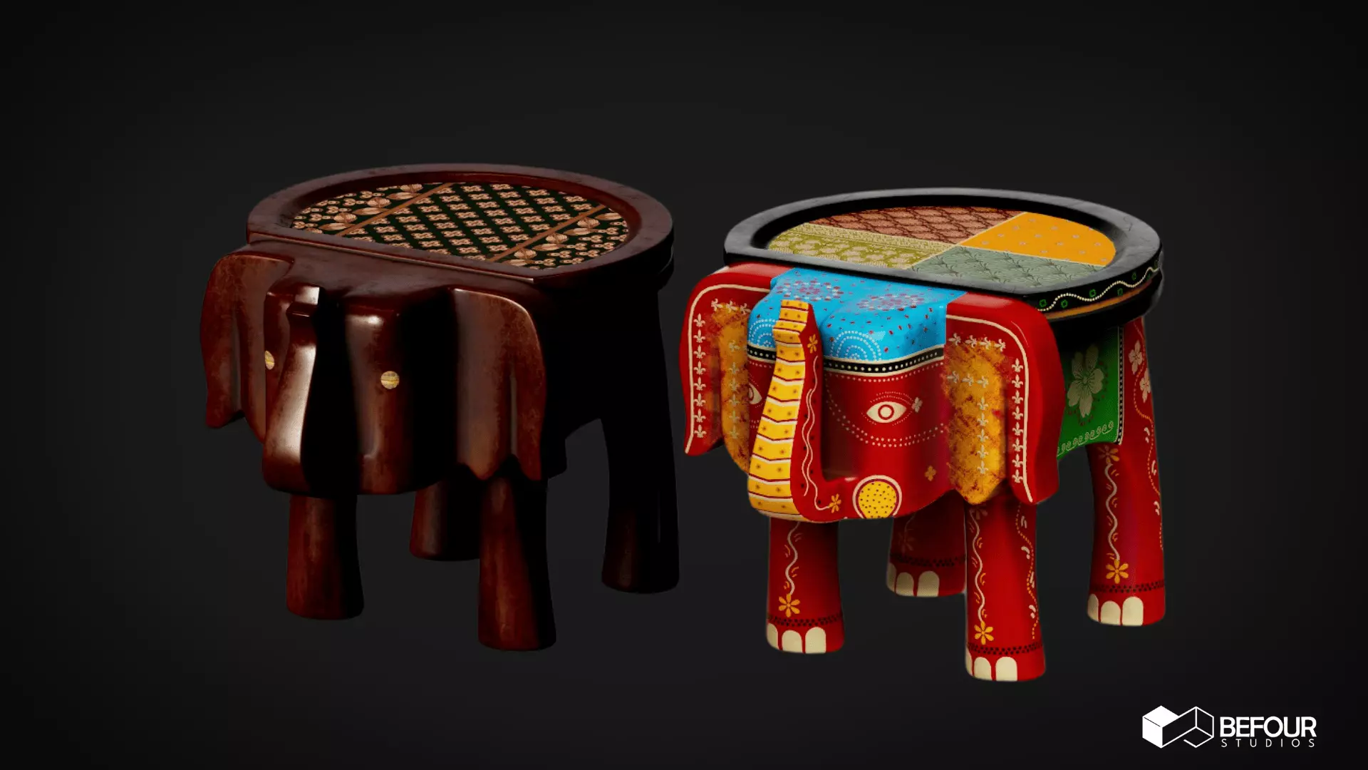 Ethnic Elephant Decor Mini Table Low-poly 3D model